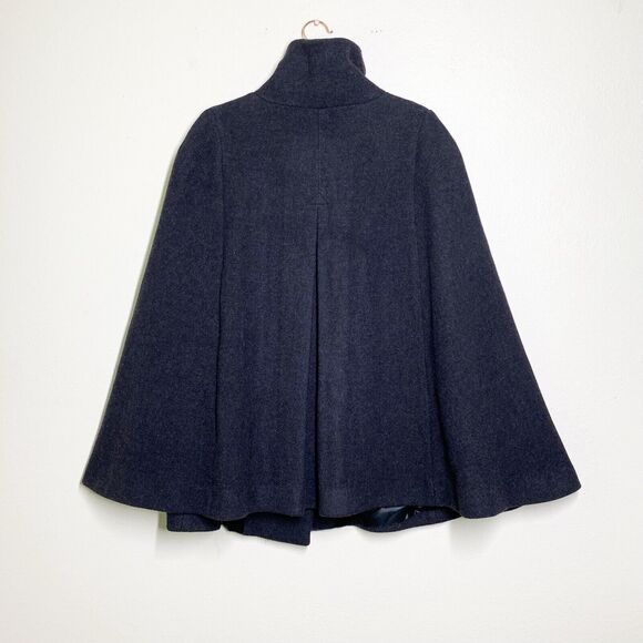 Rani Arabella Cape Coat Jacket M Poncho Gray Wool Blend Pockets High Neck - Picture 3 of 6